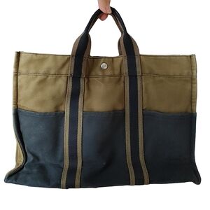 HERMÈS Navy & Khaki Green Toile Fourre-Tout GM Bag